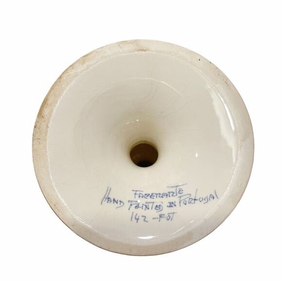 Hand Painted in Portugal Signed and Numbered Ivory Candle Holder Green Ivy - Picture 3 of 6